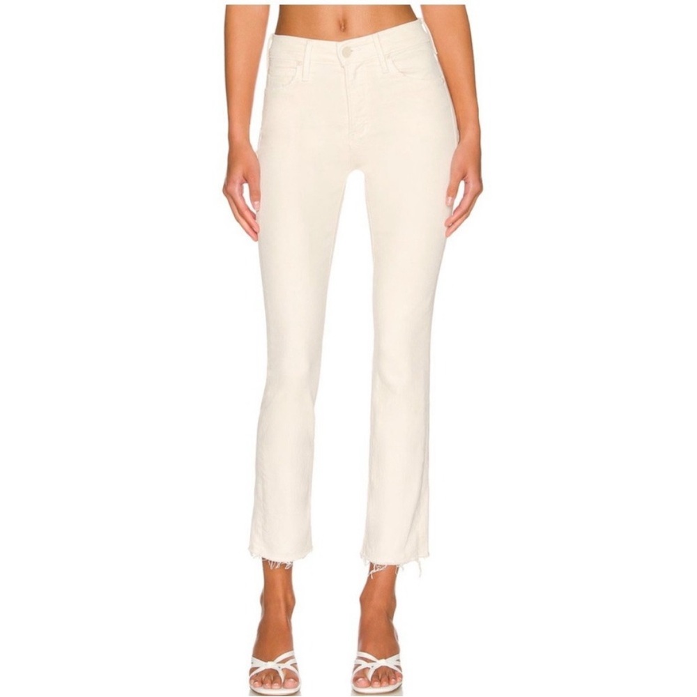 Mother Mid Rise Dazzler Crop Fray in Cream Puff sz 28